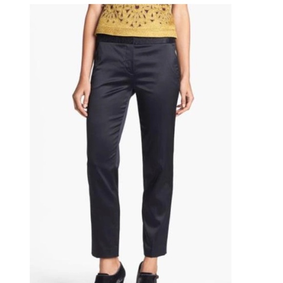 Tory Burch GEOFF' SILK BLEND PANTS IN BLACK 6 - Picture 1 of 6